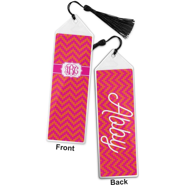 Pink & Orange Chevron Bookmark with tassel - Front and Back