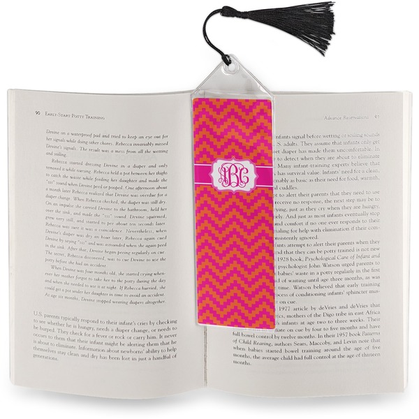 Pink & Orange Chevron Bookmark with tassel - In book
