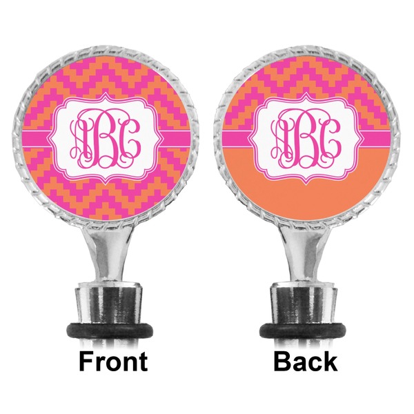 Pink & Orange Chevron Bottle Stopper - Front and Back