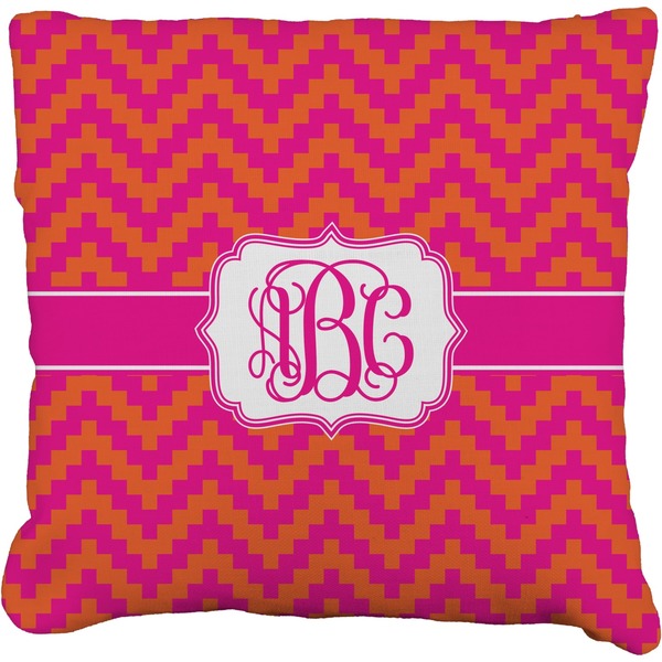 Custom Pink & Orange Chevron Faux-Linen Throw Pillow 16" (Personalized)