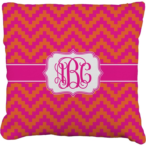 Custom Pink & Orange Chevron Faux-Linen Throw Pillow 18" (Personalized)