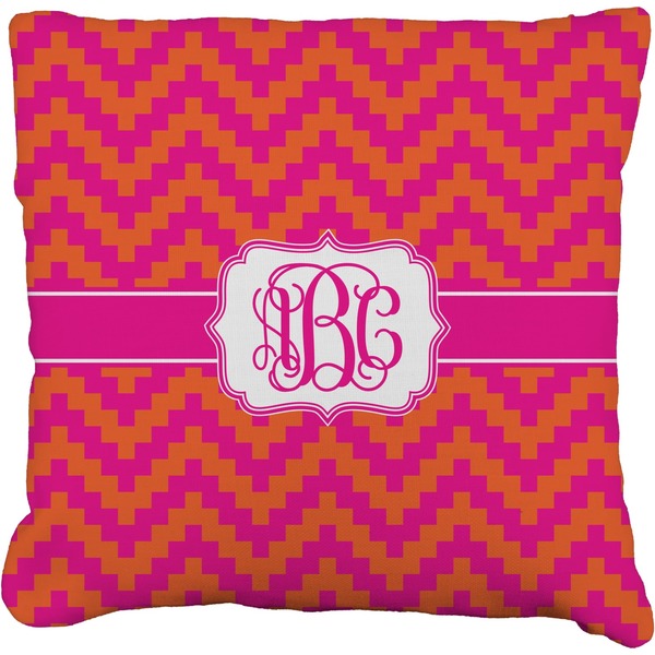 Custom Pink & Orange Chevron Faux-Linen Throw Pillow 20" (Personalized)