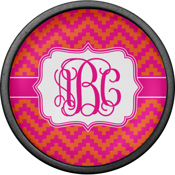 Pink & Orange Chevron Cabinet Knob - Black - Front