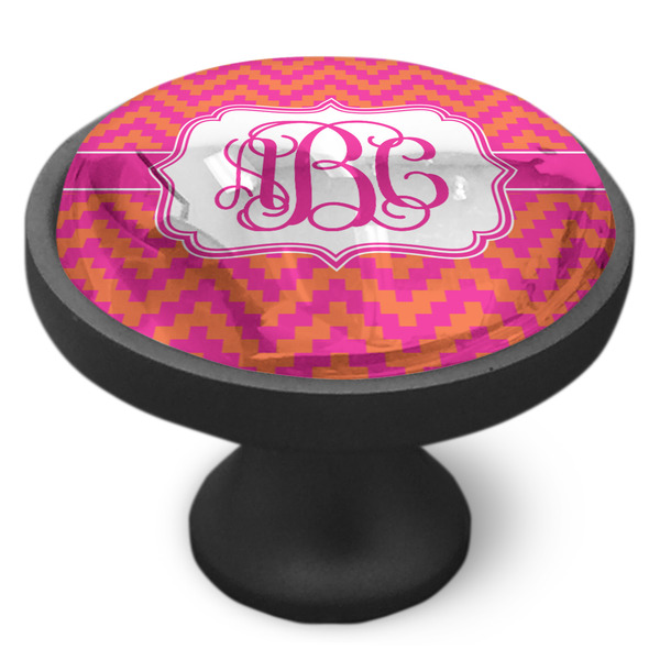 Pink & Orange Chevron Cabinet Knob - Black - Side