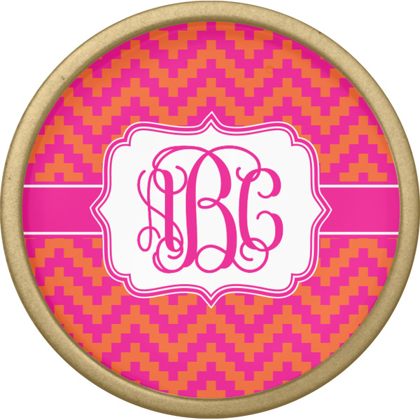 Pink & Orange Chevron Cabinet Knob - Gold - Front