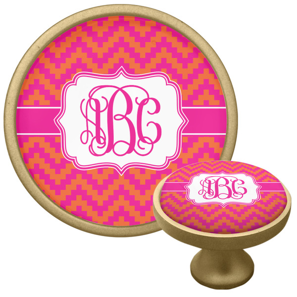 Custom Pink & Orange Chevron Cabinet Knob - Gold (Personalized)