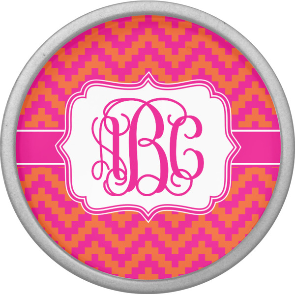 Pink & Orange Chevron Cabinet Knob - Nickel - Front