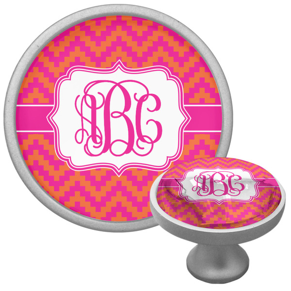Custom Pink & Orange Chevron Cabinet Knob (Silver) (Personalized)