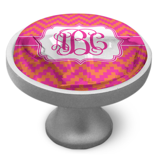 Pink & Orange Chevron Cabinet Knob - Nickel - Side