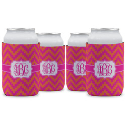Pink & Orange Chevron Can Cooler (12 oz) - Set of 4 w/ Monogram