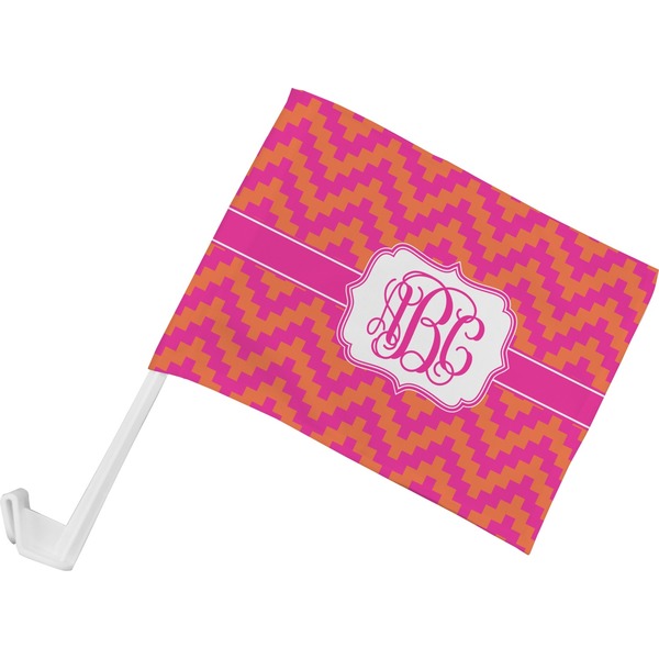 Custom Pink & Orange Chevron Car Flag - Small w/ Monogram