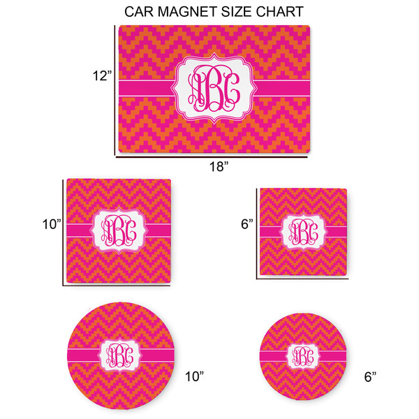 Pink & Orange Chevron Car Magnets - SIZE CHART