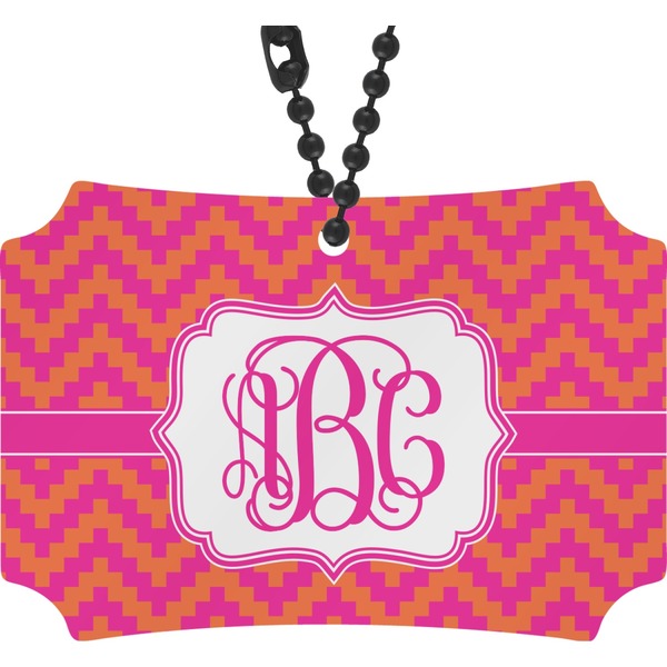 Custom Pink & Orange Chevron Rear View Mirror Ornament (Personalized)