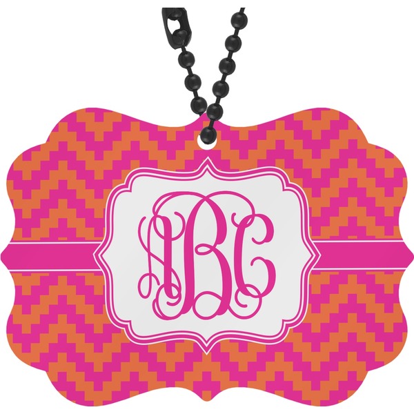Custom Pink & Orange Chevron Rear View Mirror Decor (Personalized)