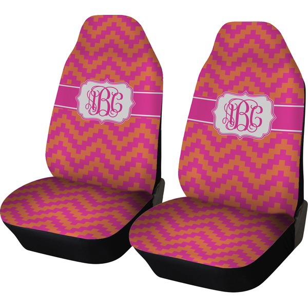 Custom Pink & Orange Chevron Car Seat Covers (Set of Two) (Personalized)