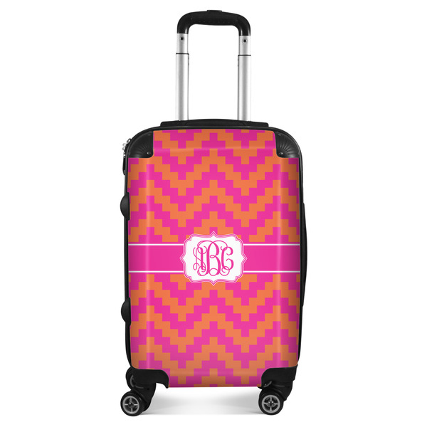 Custom Pink & Orange Chevron Suitcase - 20" Carry On (Personalized)