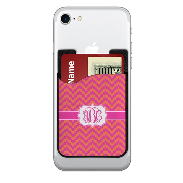 Custom Pink & Orange Chevron 2-in-1 Cell Phone Credit Card Holder & Screen Cleaner (Personalized)