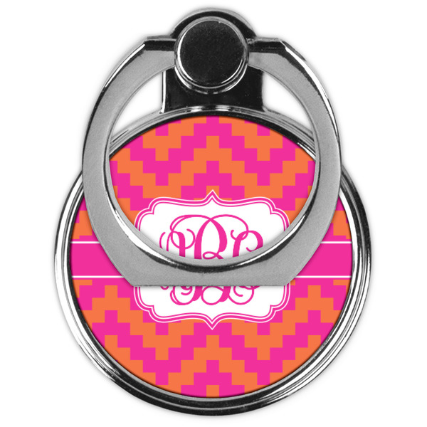 Pink & Orange Chevron Cell Phone Ring Stand & Holder - Front (Collapsed)