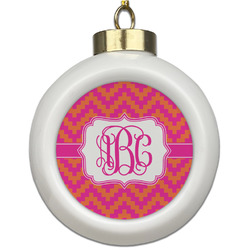 Pink & Orange Chevron Ceramic Ball Ornament (Personalized)