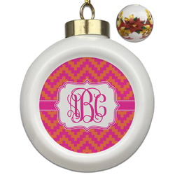 Pink & Orange Chevron Ceramic Ball Ornaments - Poinsettia Garland (Personalized)