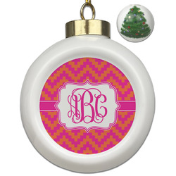 Pink & Orange Chevron Ceramic Ball Ornament - Christmas Tree (Personalized)