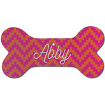 Pink & Orange Chevron Ceramic Dog Ornament - Front w/ Monogram