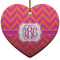 Pink & Orange Chevron Ceramic Flat Ornament - Heart (Front)