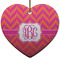 Pink & Orange Chevron Heart Ceramic Ornament w/ Monogram