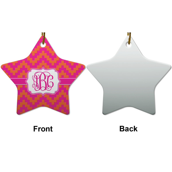 Pink & Orange Chevron Ceramic Flat Ornament - Star Front & Back (APPROVAL)