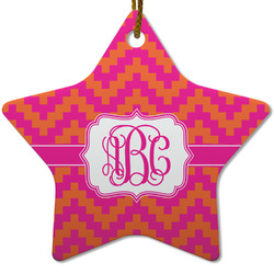 Pink & Orange Chevron Star Ceramic Ornament w/ Monogram