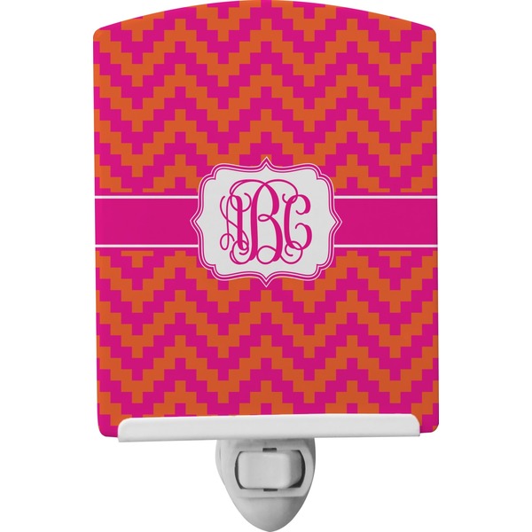 Custom Pink & Orange Chevron Ceramic Night Light (Personalized)