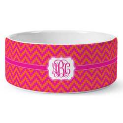 Pink & Orange Chevron Ceramic Dog Bowl - Medium (Personalized)