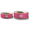Pink & Orange Chevron Ceramic Dog Bowls - Size Comparison