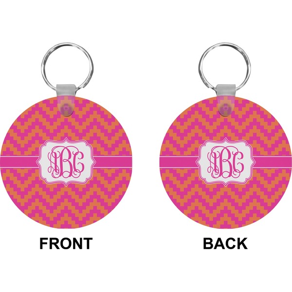 Pink & Orange Chevron Circle Keychain (Front + Back)