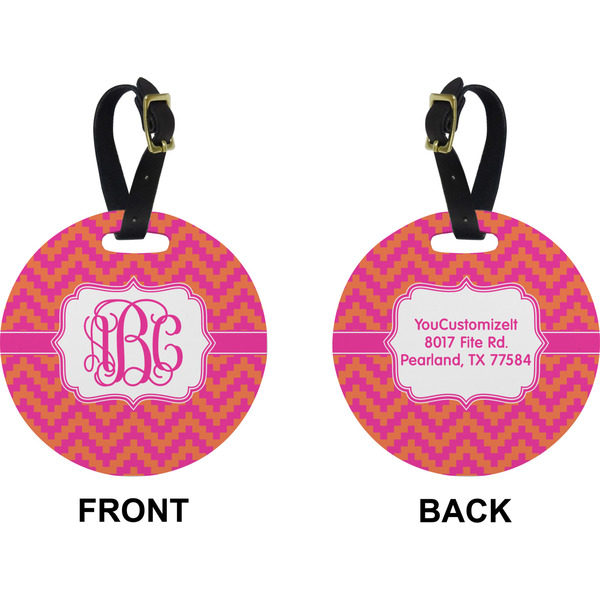 Pink & Orange Chevron Circle Luggage Tag (Front + Back)