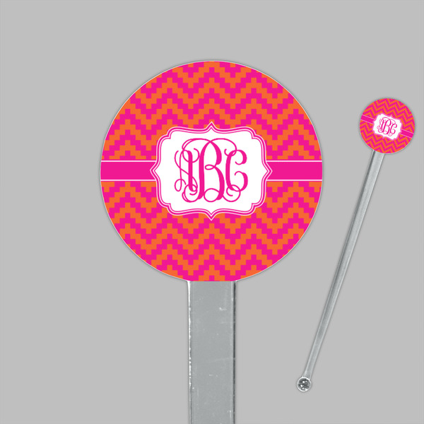 Pink & Orange Chevron Clear Plastic 7" Stir Stick - Round - Closeup
