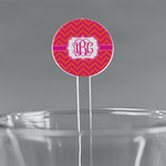 Pink & Orange Chevron 5.5" Round Plastic Stir Sticks - Clear (Personalized)