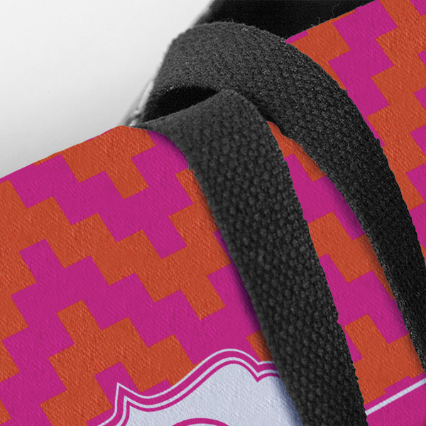 Pink & Orange Chevron Closeup of Tote w/Black Handles