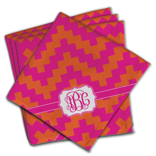 Pink & Orange Chevron Cloth Napkins - Personalized Dinner (PARENT MAIN Set of 4)
