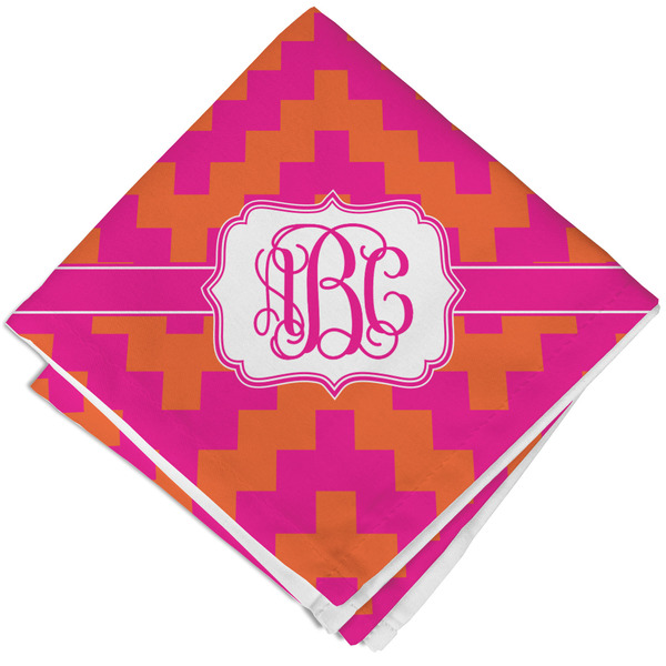 Custom Pink & Orange Chevron Cloth Cocktail Napkin - Single w/ Monogram