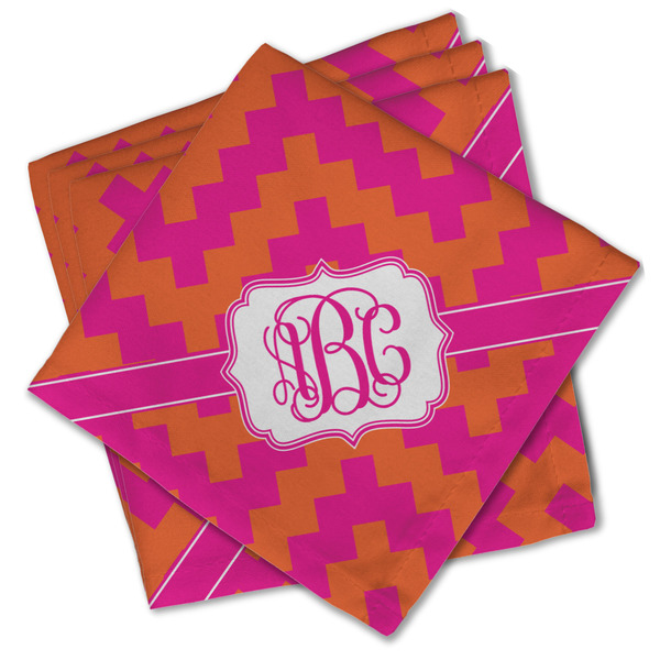 Pink & Orange Chevron Cloth Napkins - Personalized Lunch (PARENT MAIN Set of 4)