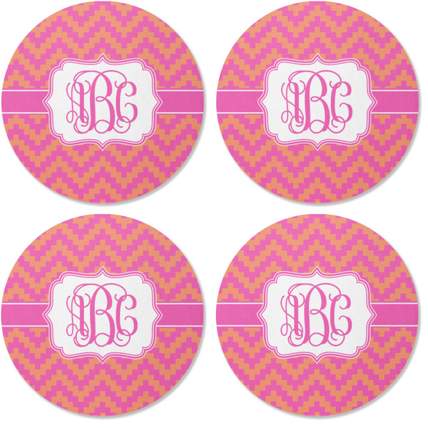 Pink & Orange Chevron Coaster Round Rubber Back - Apvl