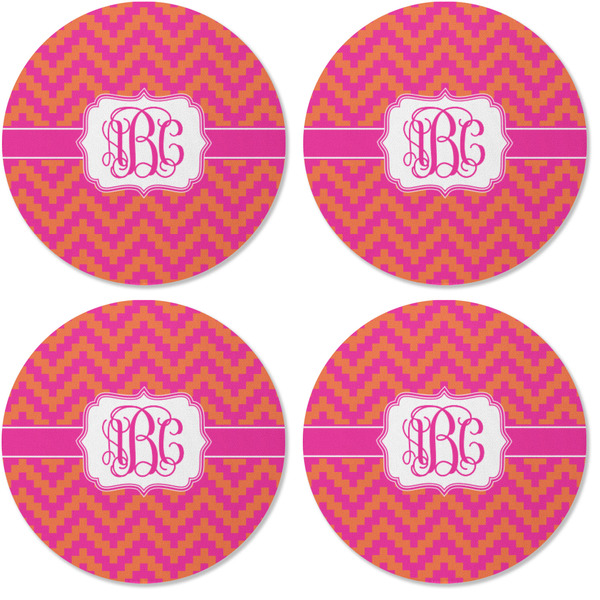 Pink & Orange Chevron Coaster Round Rubber Back - Apvl
