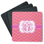 Pink & Orange Chevron Square Rubber Backed Coasters - Set of 4 (Personalized)