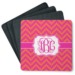Pink & Orange Chevron Square Rubber Backed Coasters - Set of 4 (Personalized)