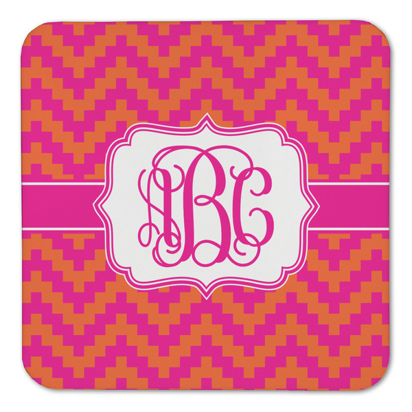 Pink & Orange Chevron Coaster Set - FRONT (one)