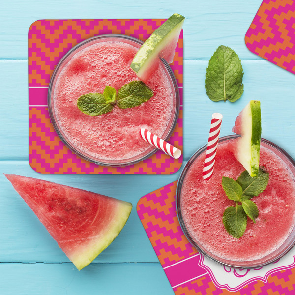 Pink & Orange Chevron Coaster Set - LIFESTYLE