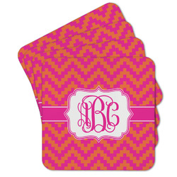 Pink & Orange Chevron Cork Coaster - Set of 4 w/ Monogram