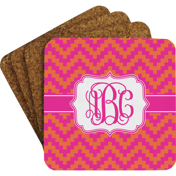 Pink & Orange Chevron Coaster Set (Personalized)