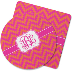 Pink & Orange Chevron Rubber Backed Coaster (Personalized)